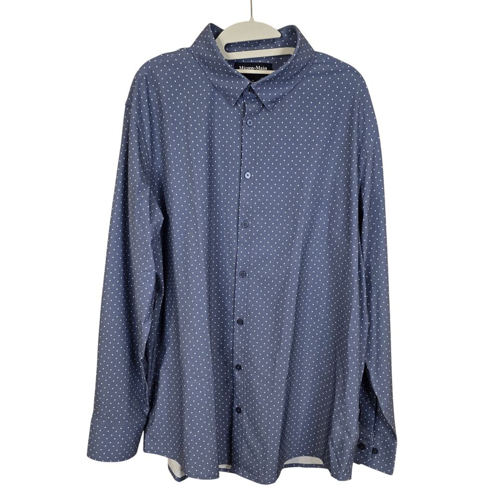 Men's Mizzen + Main Leeward Blue Dot Long Sleeve Dress Shirt | Size XL Trim